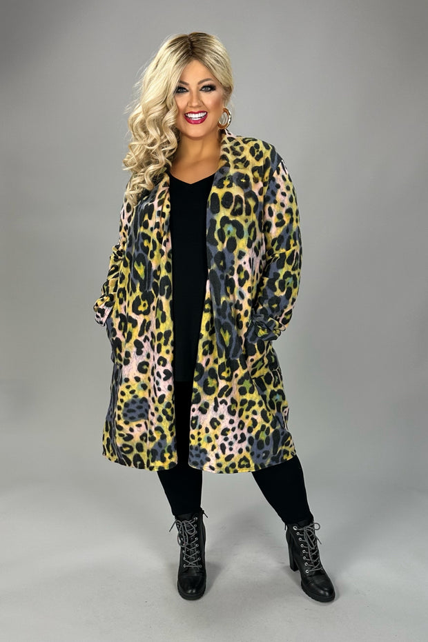 15 OT {No Approval Needed}  Yellow/Pink  Leopard Cardigan EXTENDED PLUS SIZE 3X 4X 5X