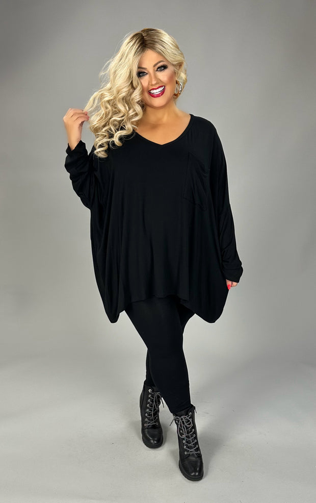 56 SLS {Rushing Love} Black V-Neck Dolman Sleeve Top PLUS SIZE 1X 2X 3X