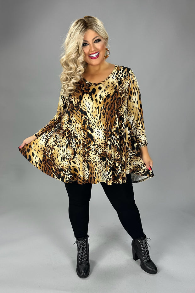 57 PQ {Something Wild} V-Neck Leopard Print Top EXTENDED PLUS SIZE 3X 4X 5X