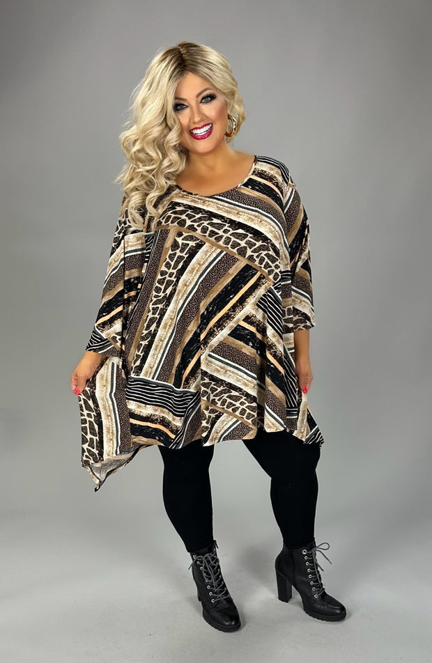 60 PSS {Safari Times} Brown Multi Animal Print Top EXTENDED PLUS SIZE 4X 5X 6X