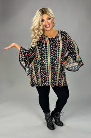 53 PQ {Consider It Stylish} Black/Yellow Floral Striped  V-Neck Top  EXTENDED PLUS SIZE 3X 4X 5X