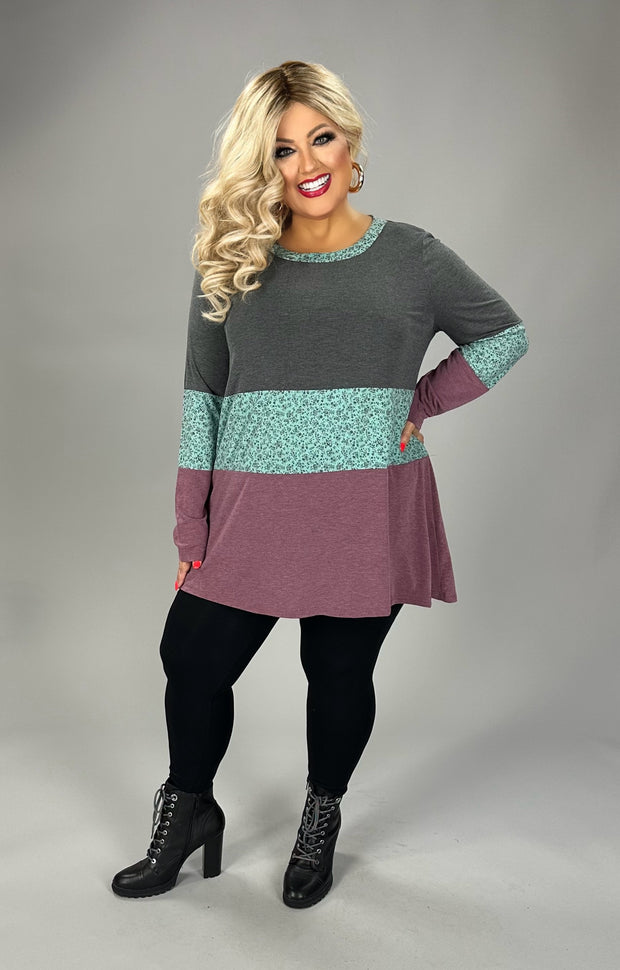 27 CP {Vision To Behold} Grey/Jade/Burgundy Top PLUS SIZE XL 2X 3X