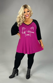 27 GT {Cat Mom} Magenta/Black Grapic Tee CURVY BRAND!!! EXTENDED PLUS SIZE XL 2X 3X 4X 5X 6X (May Size Down 1 Size)