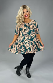 42 PSS {No Drama Just Style} Teal Green Floral Ruffle Hem Top EXTENDED PLUS SIZE 3X 4X 5X