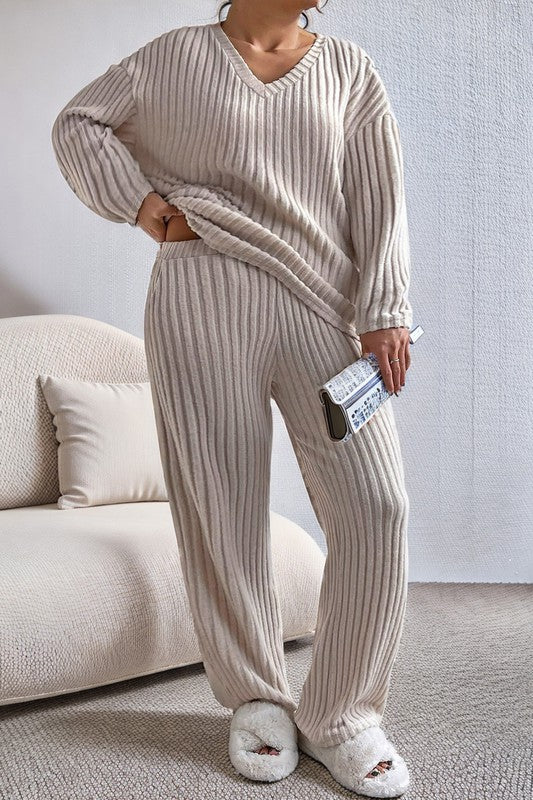 47 SET {Set For Compliments} Cozy Oatmeal Ribbed Loungewear PLUS SIZE 3X