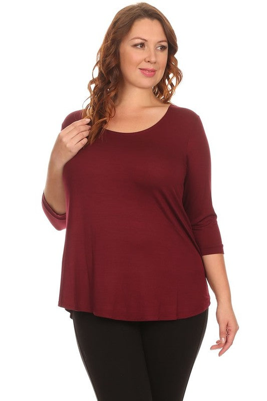 38 SQ {Finally On Time} Wine Scoop Neck Top PLUS SIZE 1X 2X 3X