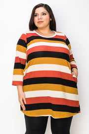 44 PLS {Embracing Cozy} Burgundy/Black/Rust Striped Tunic EXTENDED PLUS 4X 5X 6X