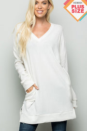 49 SLS {Just My Preference} Ivory V-Neck  Long Sweatshirt PLUS SIZE 1X 2X 3X