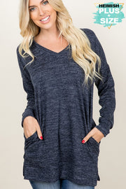 50 SLS {Just Being Myself} Navy Oversized V-Neck  Sweatshirt PLUS SIZE 1X 2X 3X