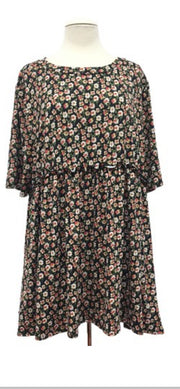 97 PSS {Subtly Charming} Black/Rust Floral Babydoll Dress  EXTENDED PLUS 3X 4X 5X 6X