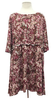 13 PSS {Wine & Dine} Wine/Brown Floral Print Babydoll Top EXTENDED PLUS SIZE 4X 5X 6X