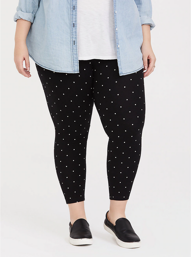 LEG-56 {Dots Galore} Black/White Polka Dot Capri Leggings EXTENDED PLUS SIZE 3X/5X