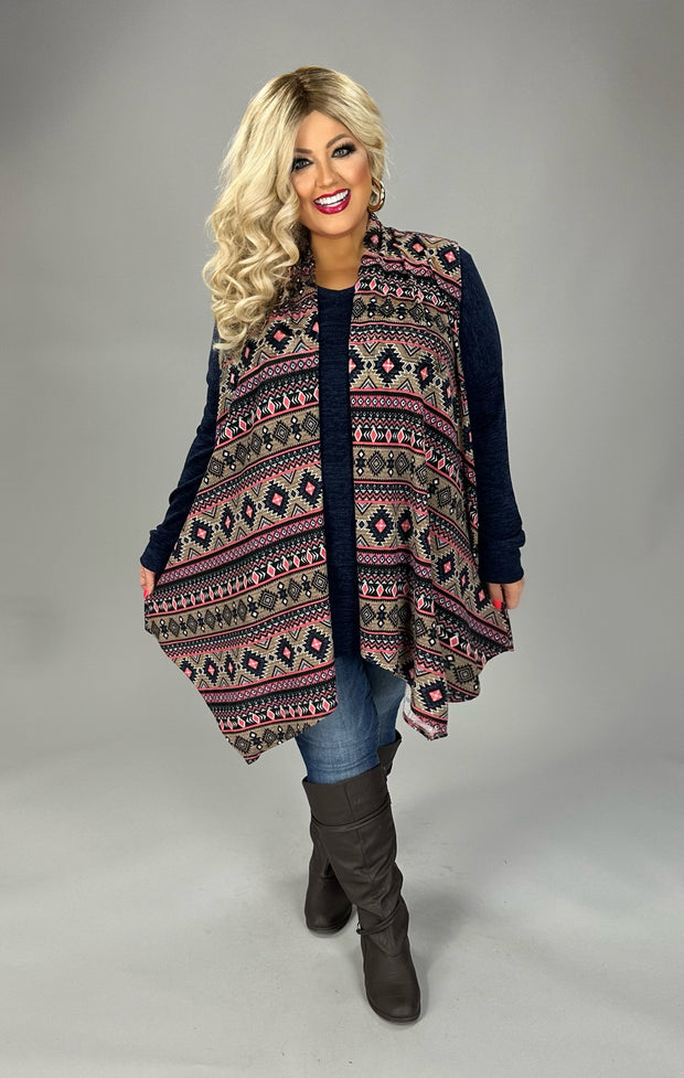 32 OT {Desert Softened} Pink/Black Southwest Print Vest EXTENDED PLUS SIZE 1X 2X 3X 4X 5X