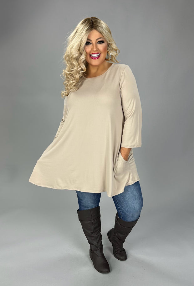 16 SQ {Feeling At Ease} Solid Taupe Quarter Sleeve Top EXTENDED PLUS SIZE 3X 4X 5X