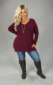 88 SLS-M {Keeping It Together} Dk. Burgundy V-Neck Top PLUS SIZE 1X 2X 3X