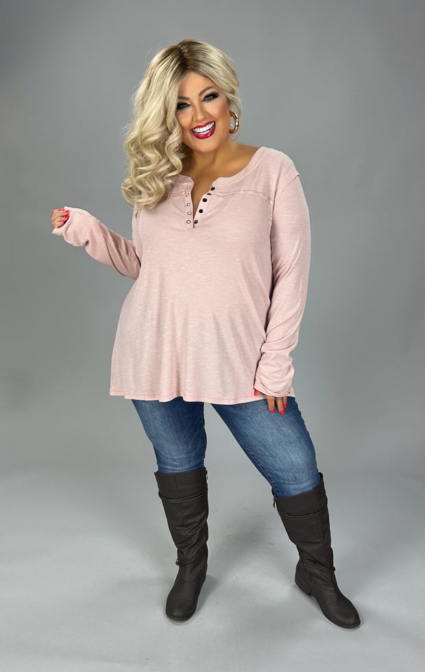 17 SLS {Hit The Ground Running} Dusty Blush Top w/Snaps PLUS SIZE 1X 2X 3X