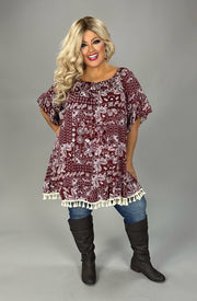 22 OS {Wish You Well} Burgundy  Off Shoulder Paisley Top CURVY BRAND!!!  PLUS SIZE 1X 2X 3X