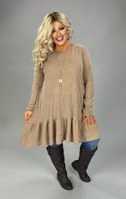 SALE!! 21 SLS {Expecting A Reaction} Taupe Ruffle Hem Dress EXTENDED PLUS SIZE 3X 4X 5X