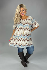 57 PSS {New Wave Fashion} Taupe/Brown Wave Print Top EXTENDED PLUS SIZE 4X 5X 6X