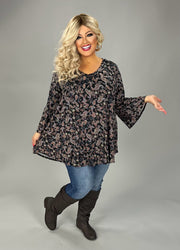 24 PQ {Plenty To Love} Black Paisley Print V-Neck Top EXTENDED PLUS SIZE 3X 4X 5X