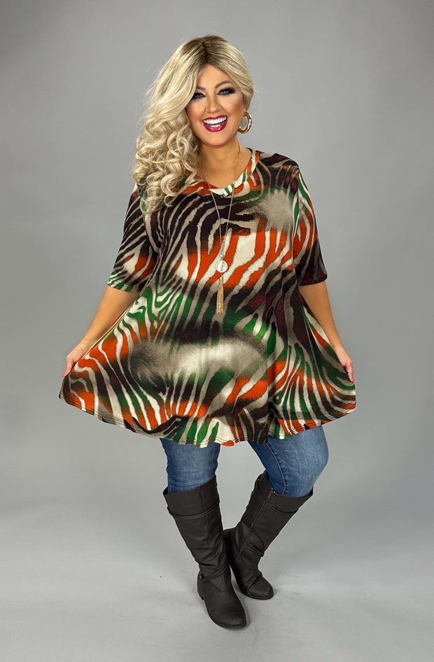 27 PSS {What's Next} Taupe/Rust/Green Print V-Neck Top EXTENDED PLUS SIZE 3X 4X 5X