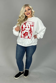 80 GT-W {Queen Dolly} White Queen of Hearts Graphic Sweatshirt PLUS SIZE XL 2X 3X