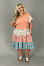 46 CP-A {Promising Soul}  Peach Floral Print Tiered Dress PLUS SIZE XL 2X 3X