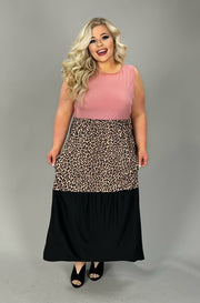 LD-T {When Fashion Roars} Rose Leopard Tiered Maxi Dress PLUS SIZE XL 2X 3X