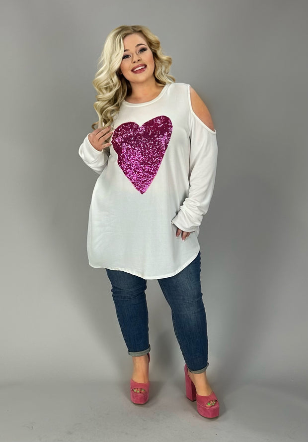 26 OS-B {The Heart Speaks} Ivory Open Shoulder Heart Top PLUS SIZE 1X 2X 3X