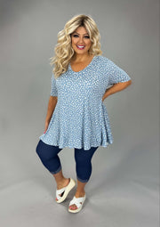 11 PSS {Feel It All} Dusty Blue Animal Spot Print V-Neck Top EXTENDED PLUS SIZE 3X 4X 5X