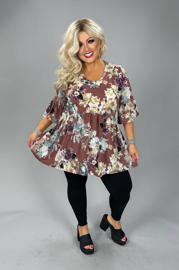 39 PQ {Something Extra} Mauve Floral Babydoll Top EXTENDED PLUS SIZE 3X 4X 5X