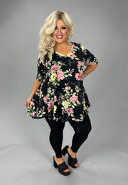 33 PSS {Sweet Nothings} Black Pink Yellow Floral Top EXTENDED PLUS SIZE 3X 4X 5X