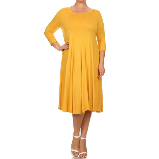 56 SQ {Playing For Keeps} Golden Yellow Pleated A-Line Dress PLUS SIZE 1X 2X 3X