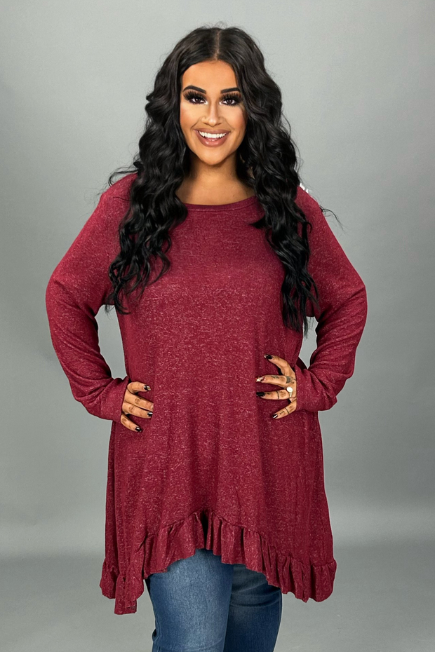 36  SLS {Pair With A Smile} Burgundy Hi/Low Tunic  PLUS SIZE 1X 2X 3X