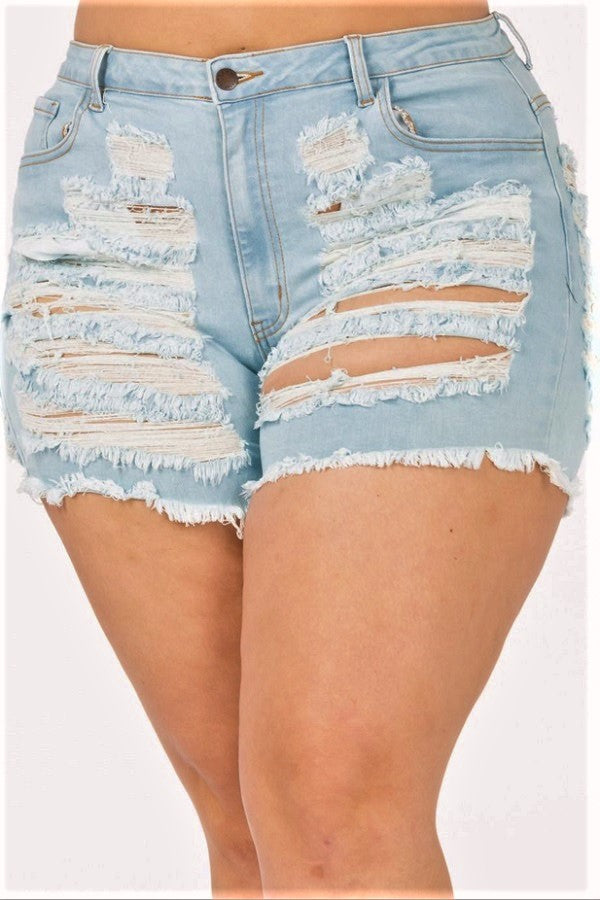 BT {Loverly Fit} Light Blue Distressed Frayed Hem Shorts PLUS SIZE 3X