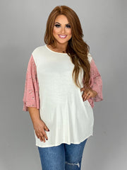 SALE!! 27 CP {Staying Cute} Ivory Top w/Rose Floral Sleeves PLUS SIZE XL 2X 3X