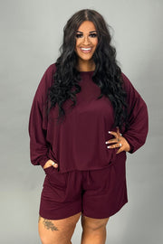 SALE!! 21 SET-E {The Good Life} Burgundy Long Sleeve Short Set PLUS SIZE 1X 2X 3X