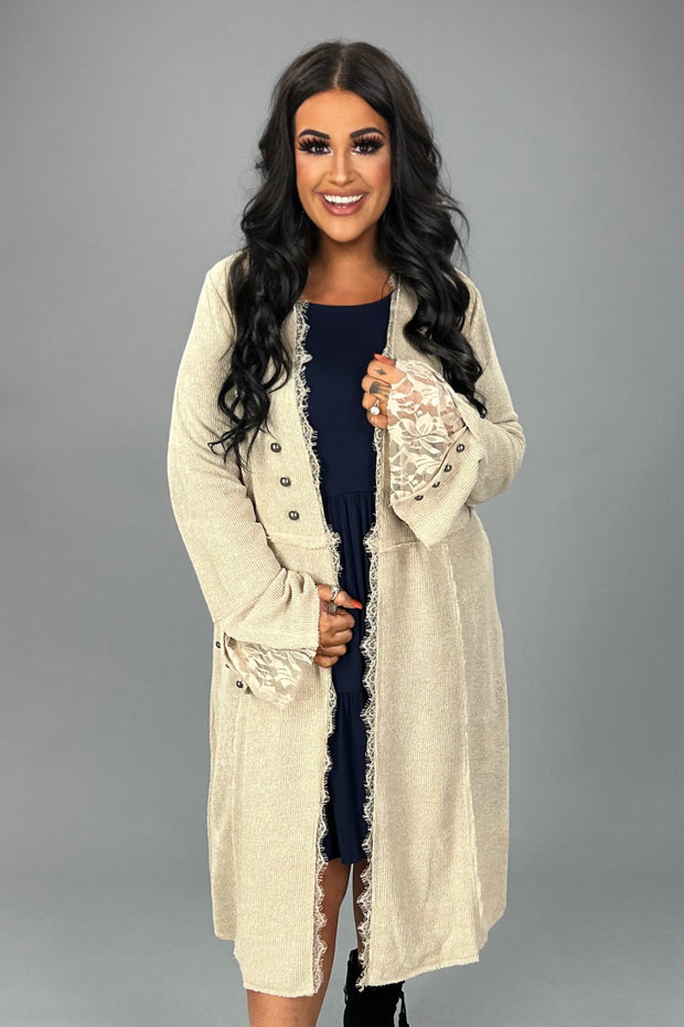 25 OT {Main Event} VOCAL Natural Lace Trim Long Cardigan PLUS SIZE XL 2X 3X