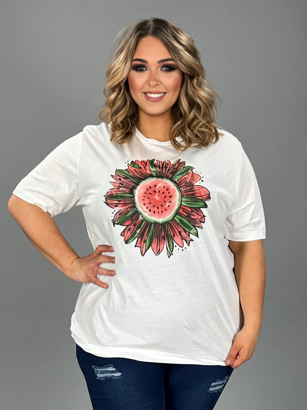 SALE!! 18 GT-M {Watermelon Sunflower} White Graphic Tee PLUS SIZE 2X 3X