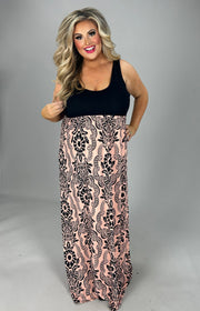 SALE!! LD-Q {Queen Of The Ball} Black/Peach Print Maxi Dress PLUS SIZE 1X 2X 3X