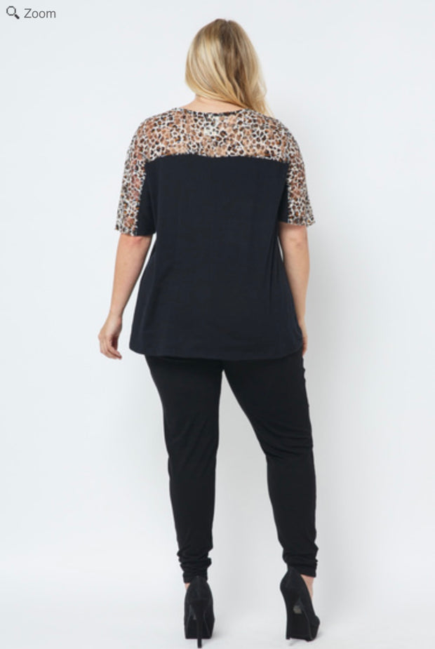 52 CP {Wild Like This} VOCAL Black Leopard Lace Top PLUS SIZE XL 2X 3X