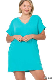 95 SSS-E  {One Glance Says It All} Ice Blue V-Neck Tunic PLUS SIZE 1X 2X 3X