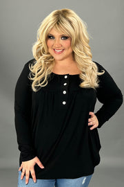 40 SLS-C {Your Forever} Black Button Long Sleeve Top PLUS SIZE XL 2X 3X