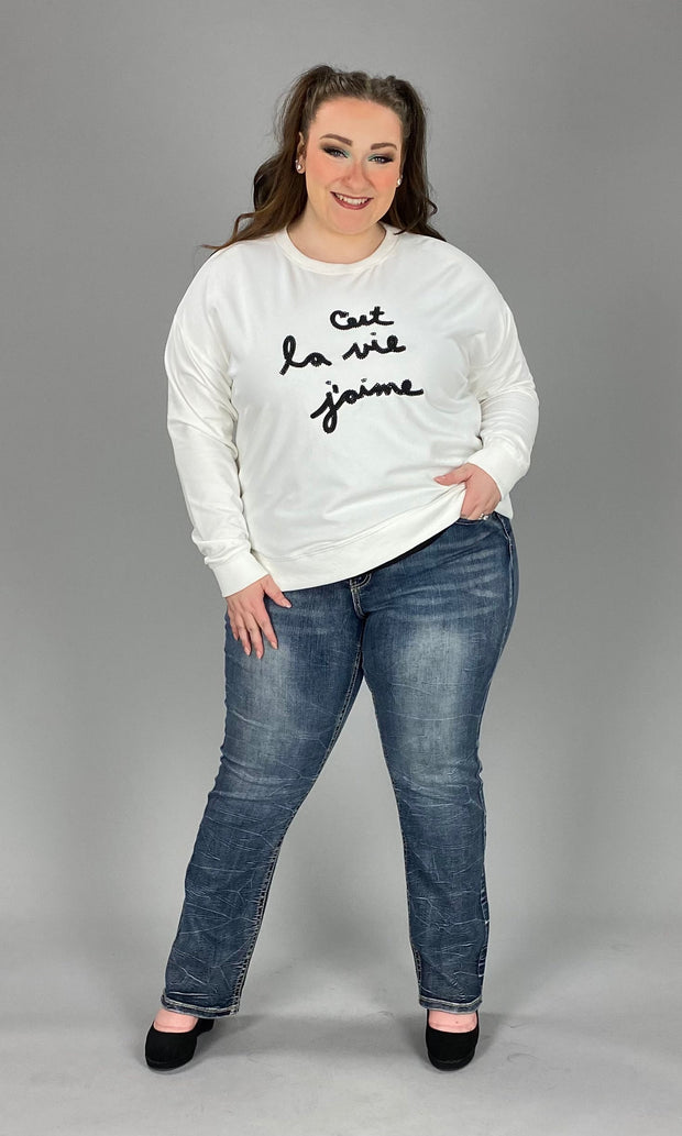 SALE!! GT-L {That Is The Life I Love} Ivory Sweatshirt Black Stitching