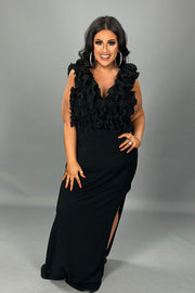 SALE!! LD-N {Height Of Fame} Black Ruffle Maxi Dress w/Slit PLUS SIZE XL 2X 3X