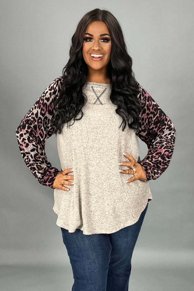 28 CP {Feminine Wild} Mocha/Pink Leopard Print Top PLUS SIZE XL 2X 3X