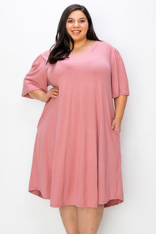 31 SSS {Have To Try} Baby Pink V-Neck Dress w/Pockets EXTENDED PLUS SIZE 3X 4X 5X