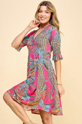 SALE!! 45 PSS-D {Life's A Dance} Fuchsia Paisley Printed Dress PLUS SIZE 1X 2X 3X