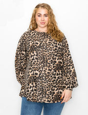 38 PLS {Just A Little Spark} Leopard Print Bubble Sleeve Top EXTENDED PLUS SIZE 3X 4X 5X