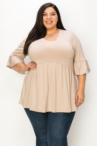 SALE!! 73 SQ {Capture Simplicity} Lt. Taupe V-Neck Babydoll Top EXTENDED PLUS SIZE 3X 4X 5X